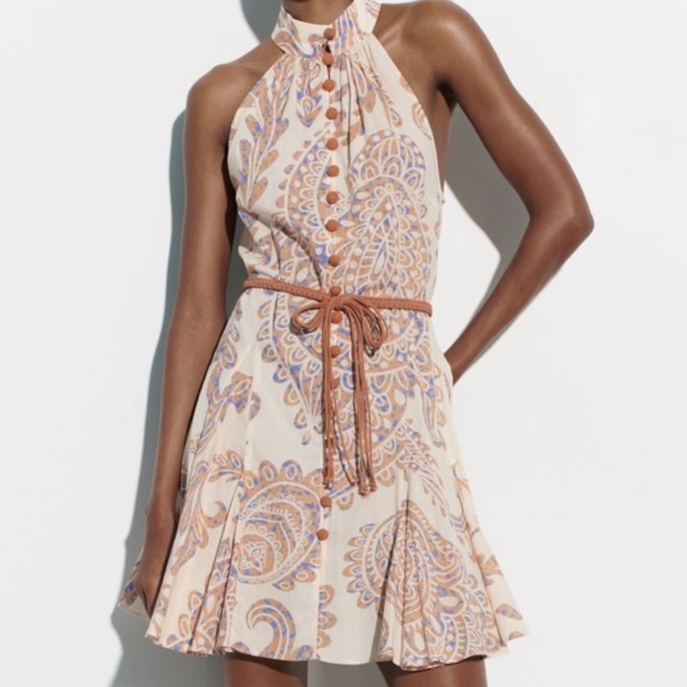 NWT Zara Cream and Brown Mini Dress